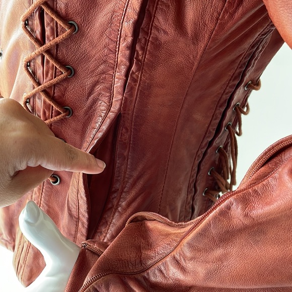 Tru culture:Decadent Cognac Corset Distressed Leather Jacket Size S. - Picture 8 of 16